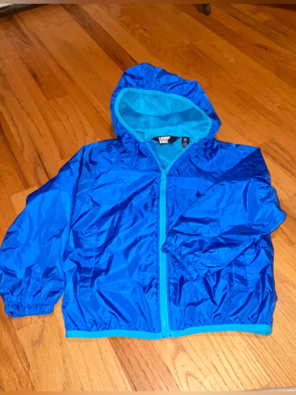 Lands' End Bright Blue Hooded Kids Rain Jacket